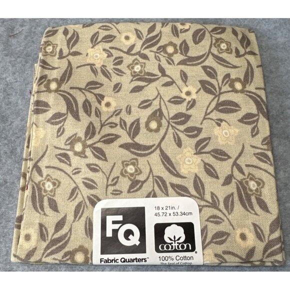 Fabric Quarter Cotton Fat Quarter Tan Floral Print 18x21 for Quilting Crafts - Picture 1 of 4